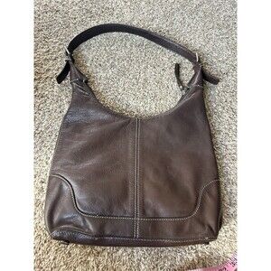 Fossil Vintage Brown Leather Hobo Bag Purse Shoulder Handbag White Stitching